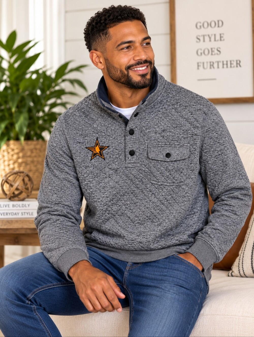 Faherty Epic Quilted Fleece Pullover Men M Carbon Melange Gray NBA